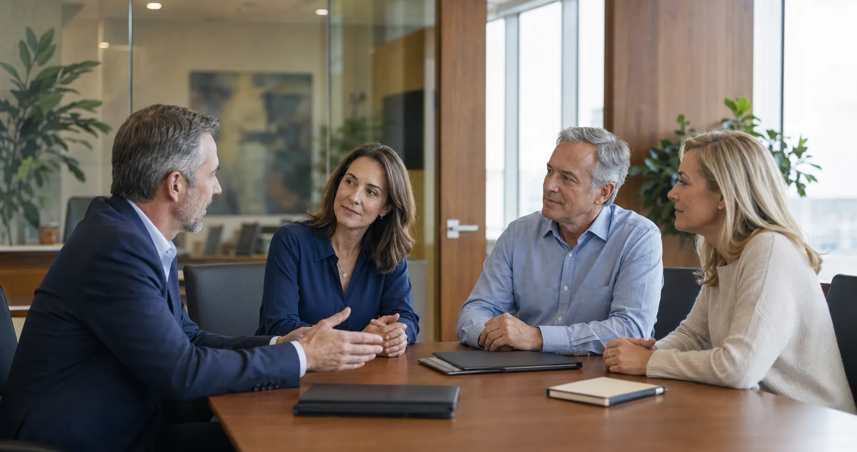 Professional advisors having a collaborative conversation with clients